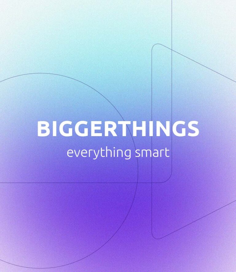 Logodesign for B2B smart home virksomhed Biggerthings med skiftende LED inspireret farve baggrund