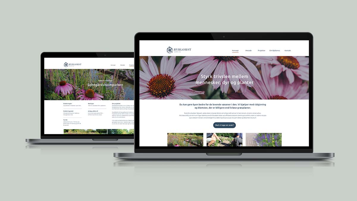 Mockup af hjemmeside udviklet for Horsens virksomheden Byblomst med flotte blomster og gode SEO tekster